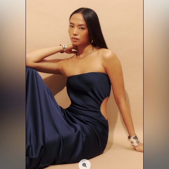 Reformation Navaeh Satin Midi Dress Navy - NWT - Picture 1 of 9